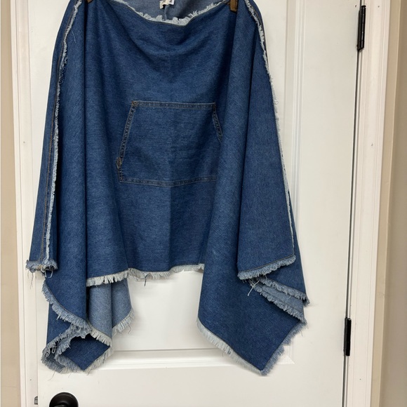 Denim Poncho with Frayed Edges - Picture 3 of 3